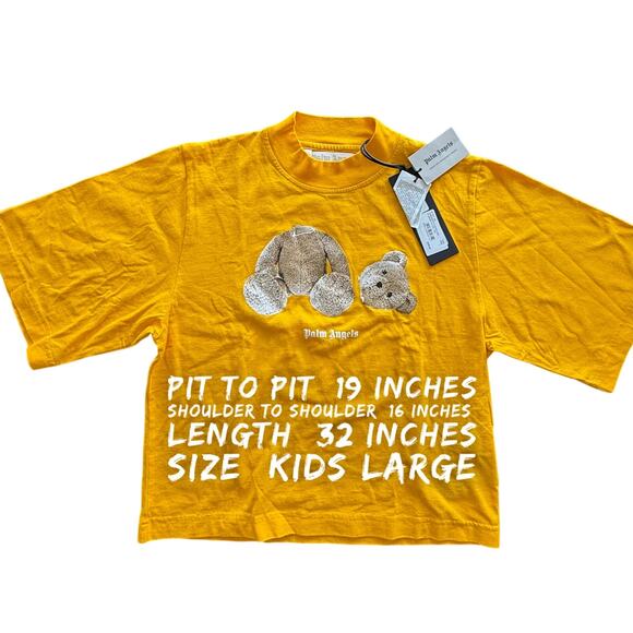 RETAIL $305 Palm Angels Boys Broken Bear Tee *NWT*SZ LARGE*Ochre Yellow - Picture 4 of 7
